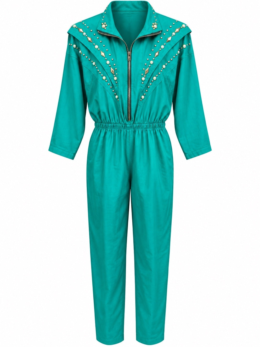 Vintage Rio Embellished Teal Jumpsuit