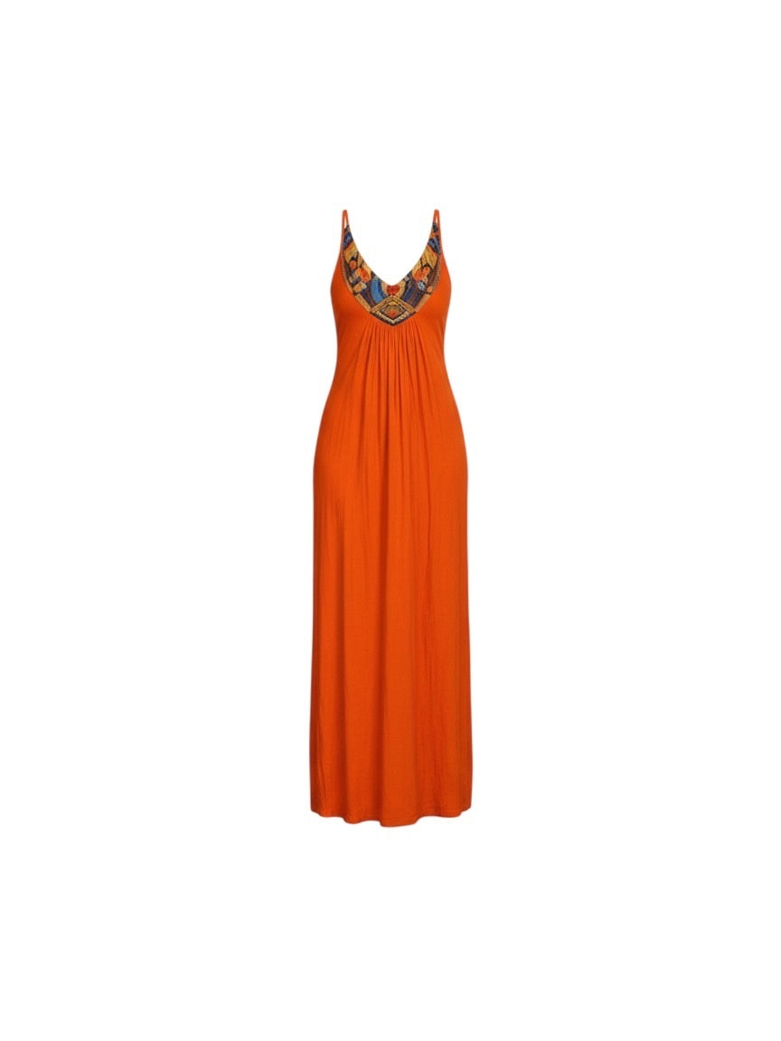 Vintage Cache Orange Embellished Maxi Dress