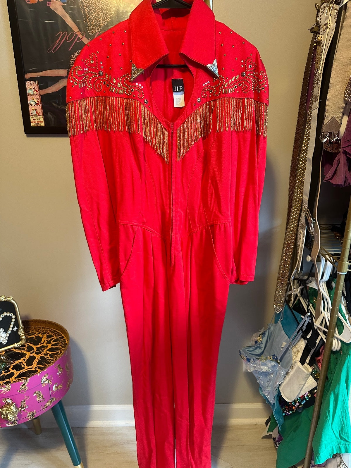 Vintage IIF Red Western Fringe Jumpsuit