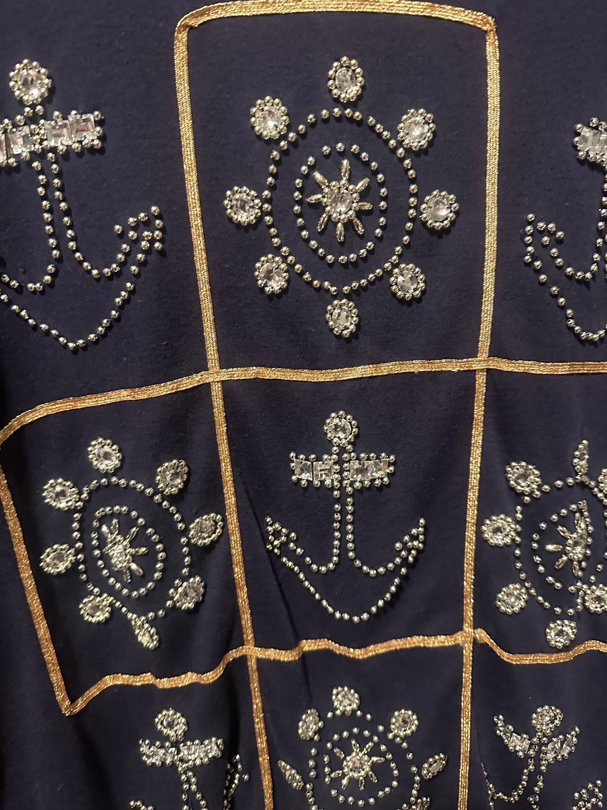 Navy Rhinestone Nautical Graphic T-Shirt