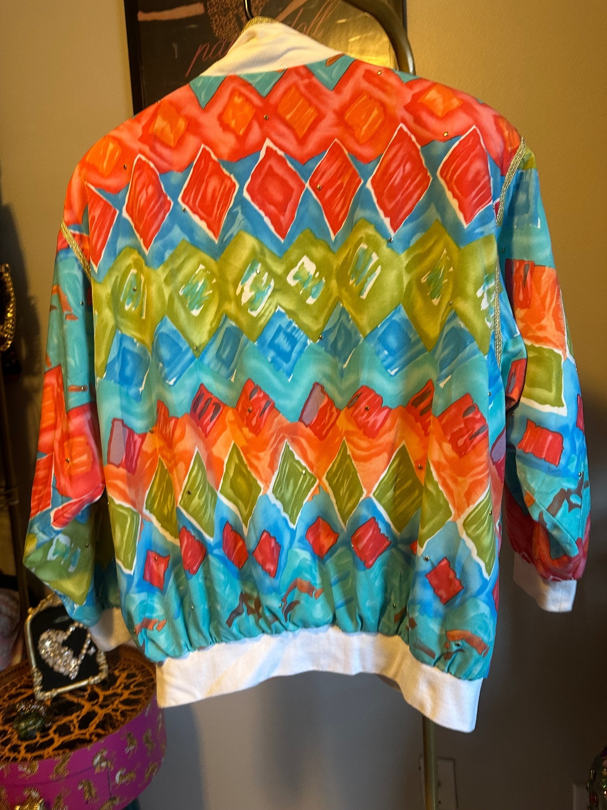 Vintage Cache Multicolor Abstract Bomber Jacket