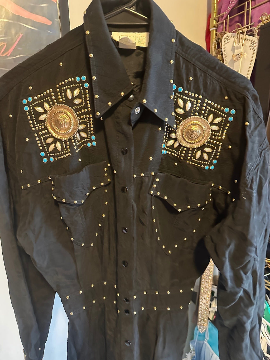 Vintage Cache Black Embellished Western Romper