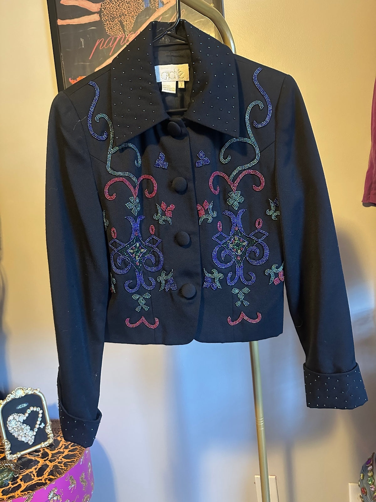 Vintage Cache Rare Wool Beaded Embellished Jacket