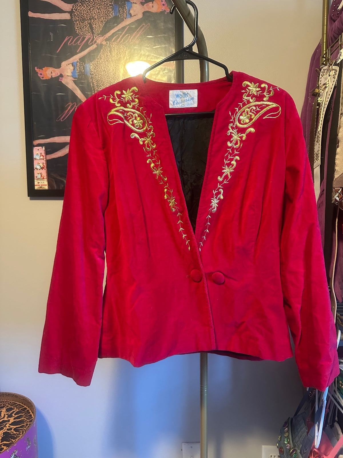 Vintage Red & Gold Velvet Embroidered Statement Jacket