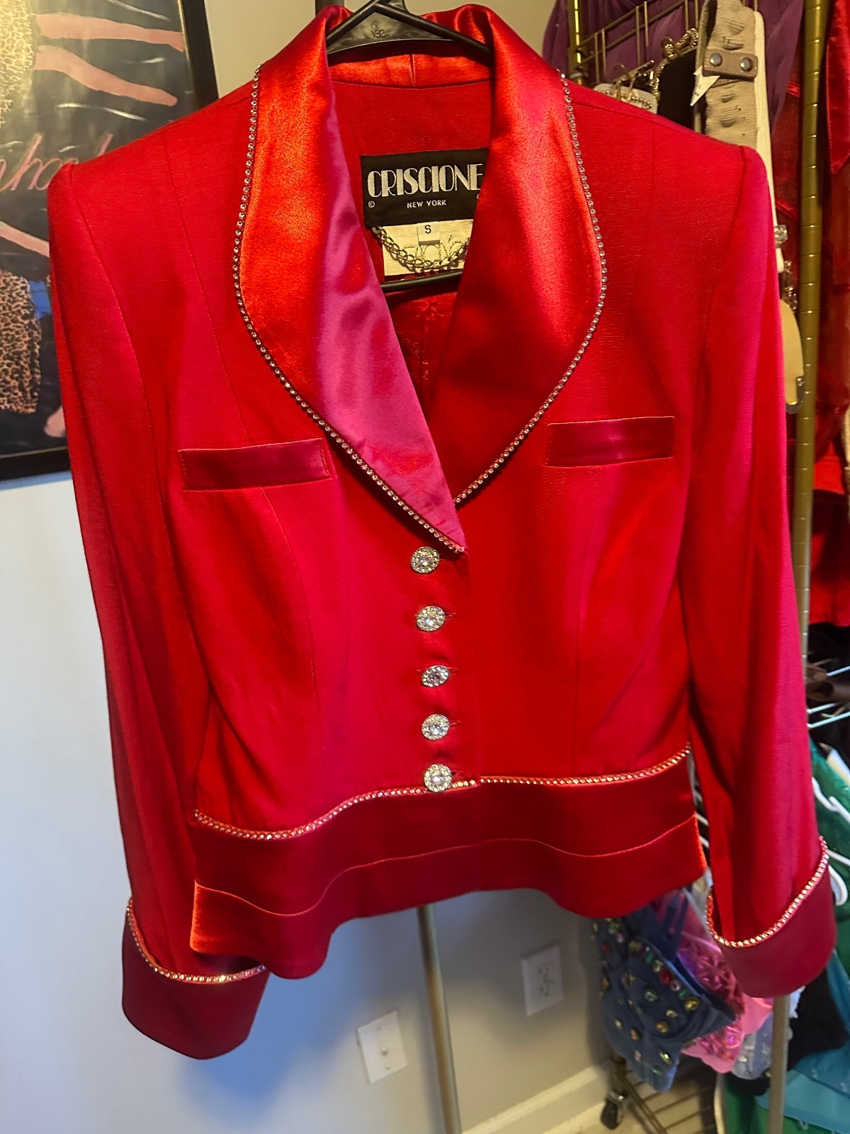 Cache x Criscione Red Rhinestone Skirt Suit