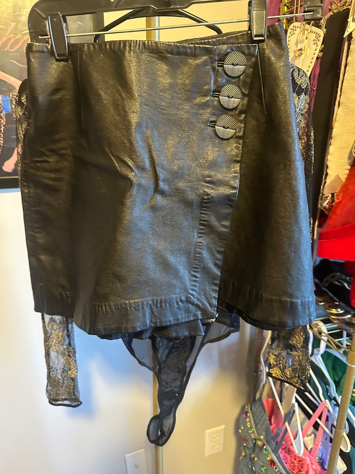 Cache Leather Skort & Lace Bodysuit Set