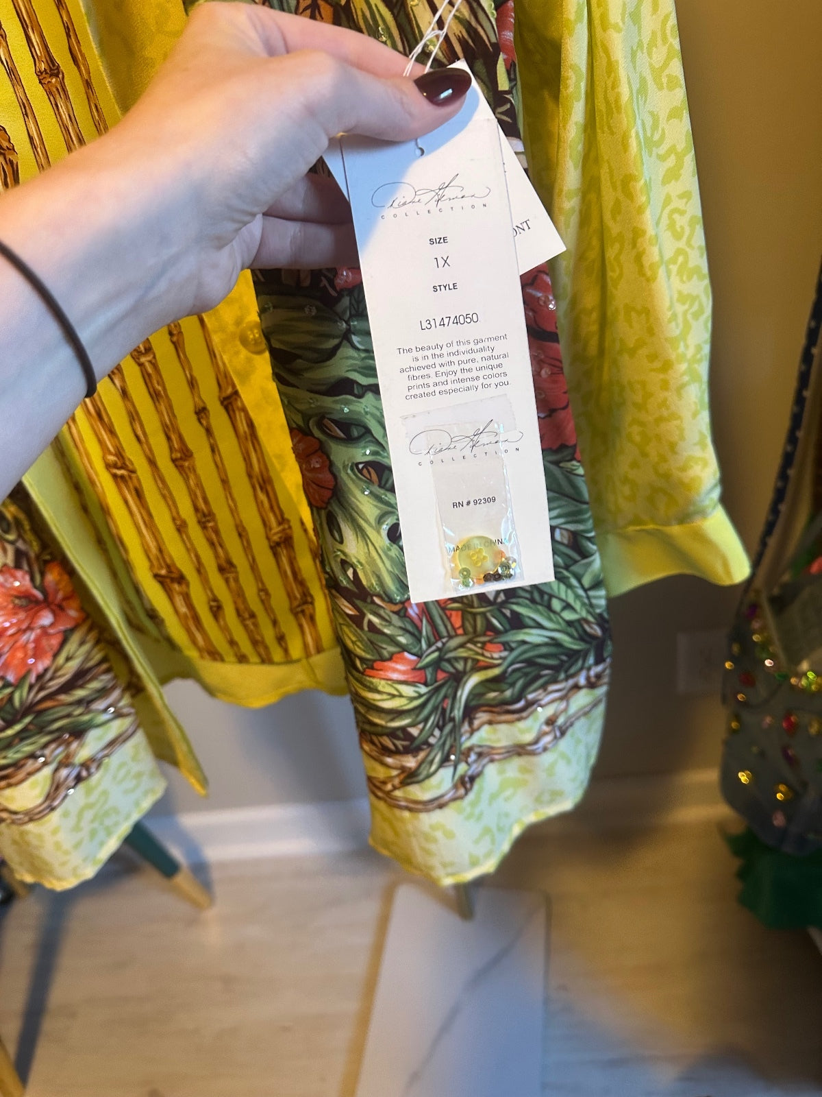 Vintage Diane Gilman Silk Tropical Print Two-Piece Blouse & Tank Set