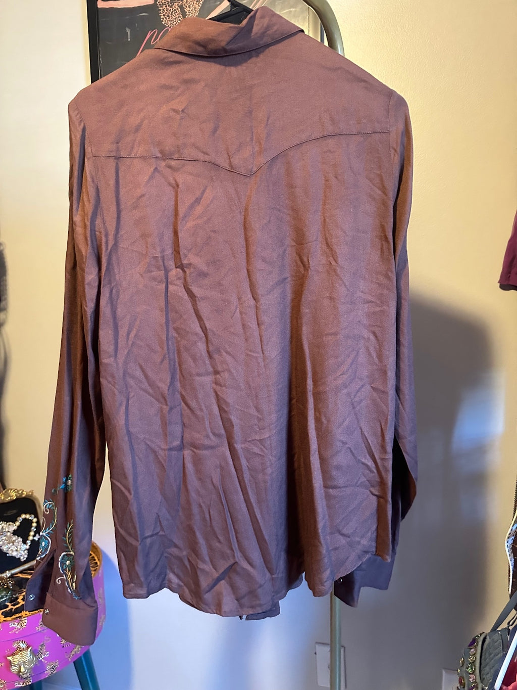 Vintage Brown Embellished Western Paisley Blouse