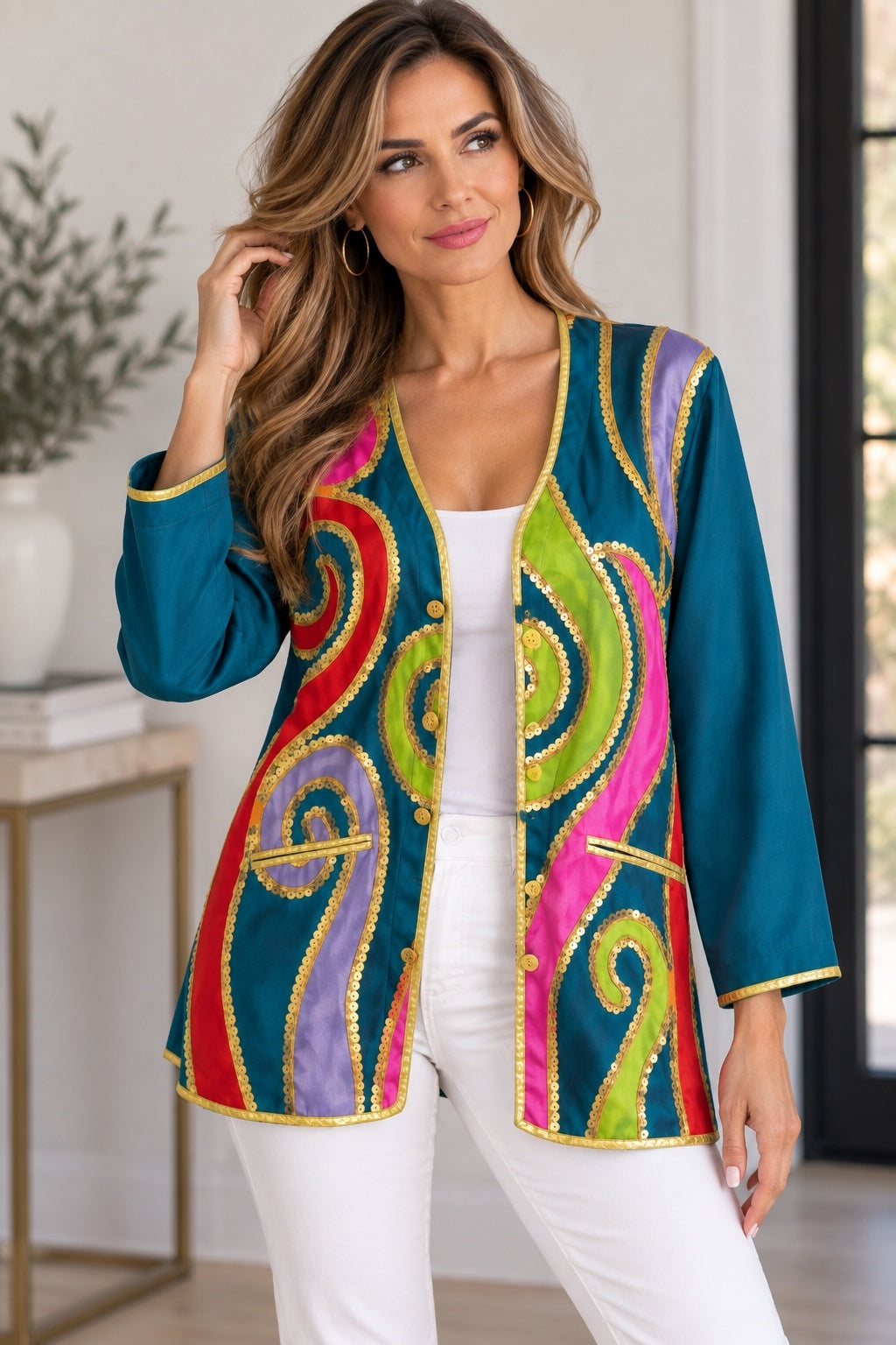 Vintage Diane Gilman Silk Colorful Sequin Embellished Jacket