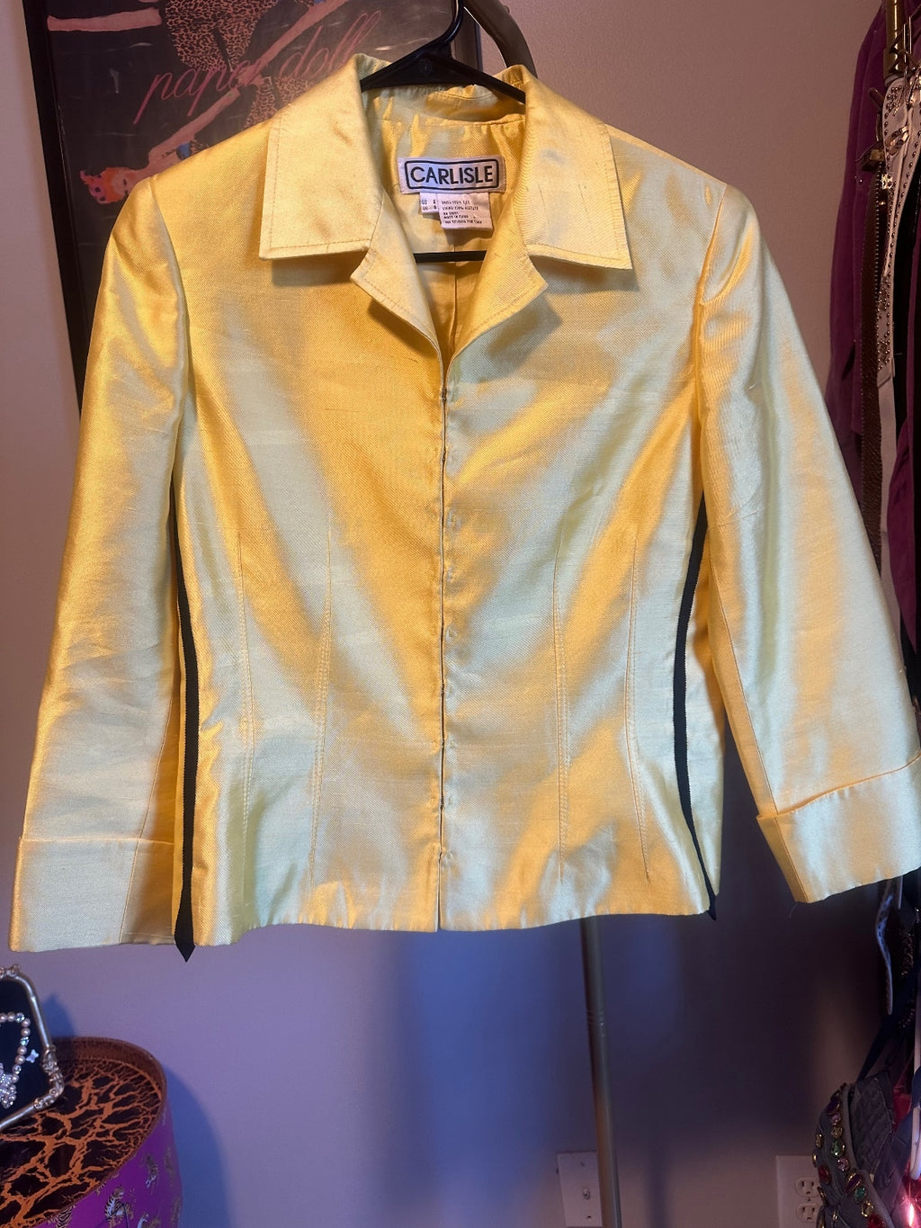 Carlisle Yellow Silk Fitted Statement Jacket