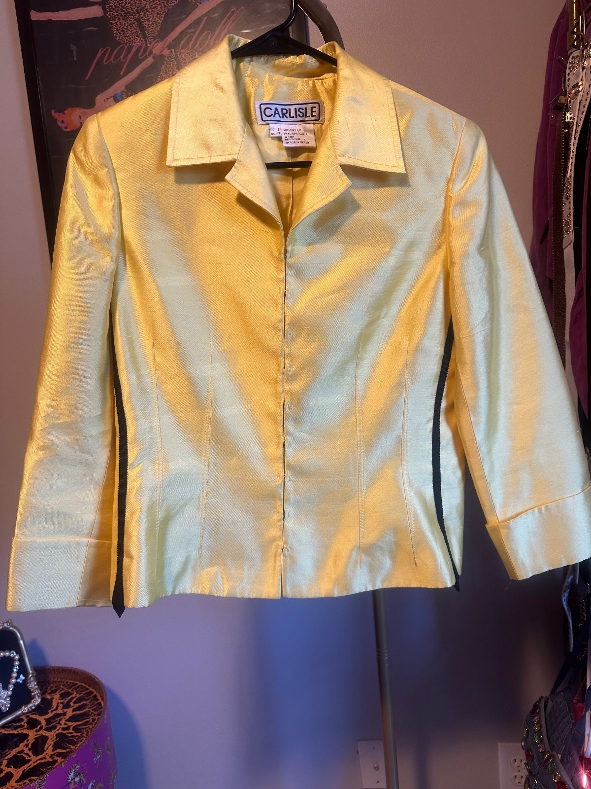 Carlisle Yellow Silk Fitted Statement Jacket