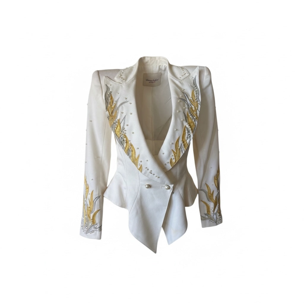 Vintage IIF White Gold & Silver Embellished Statement Blazer