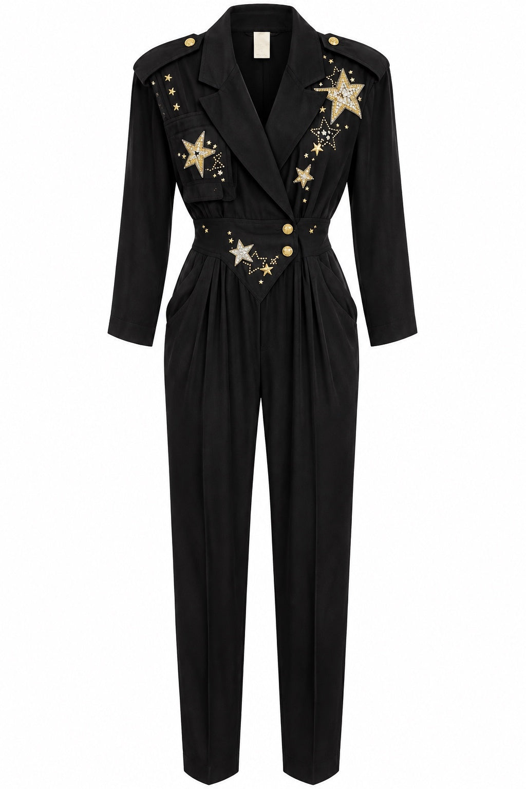 Vintage IIF Black & Gold Star-Embellished Jumpsuit