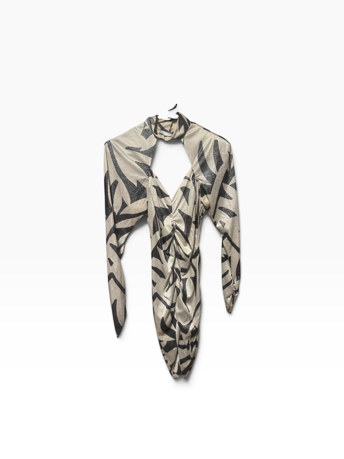 Black & White Abstract Print Ruched Midi Dress