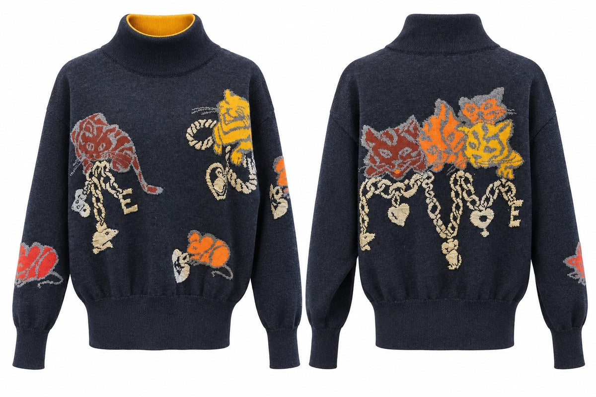 Vintage Escada Cat Intarsia Knit Sweater