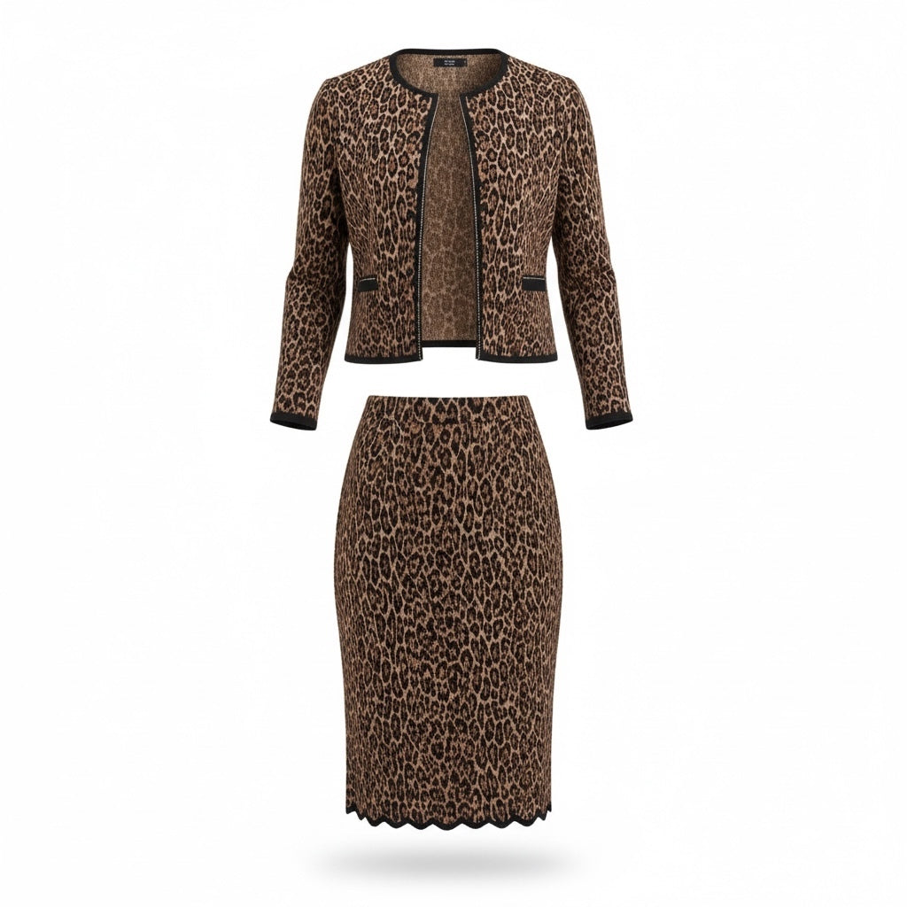 Vintage Cache Leopard Print Jacket & Pencil Skirt Set