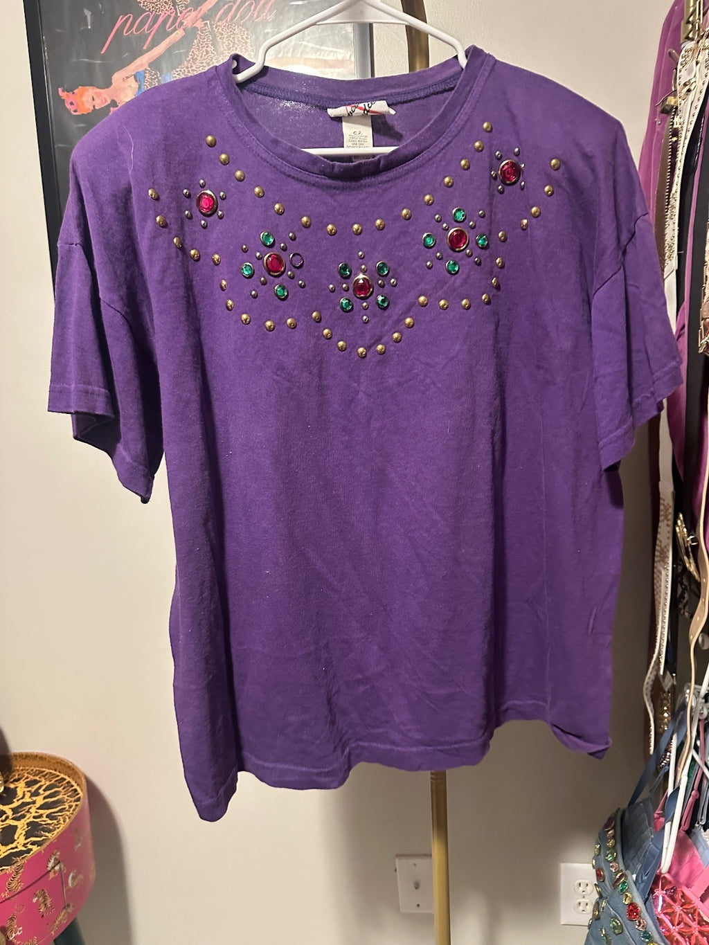Vintage Purple Jewel Embellished Statement T-Shirt