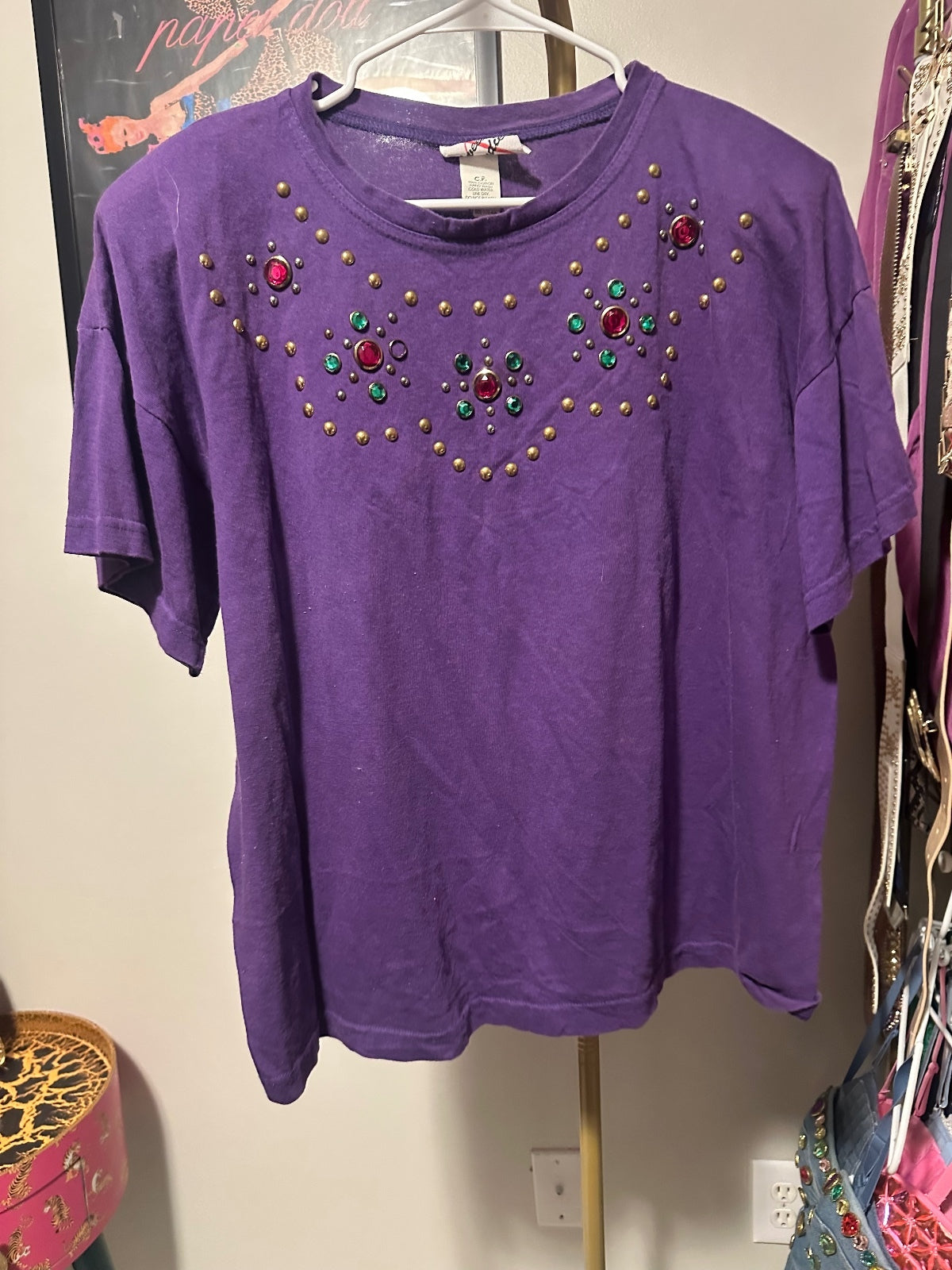 Vintage Purple Jewel Embellished Statement T-Shirt