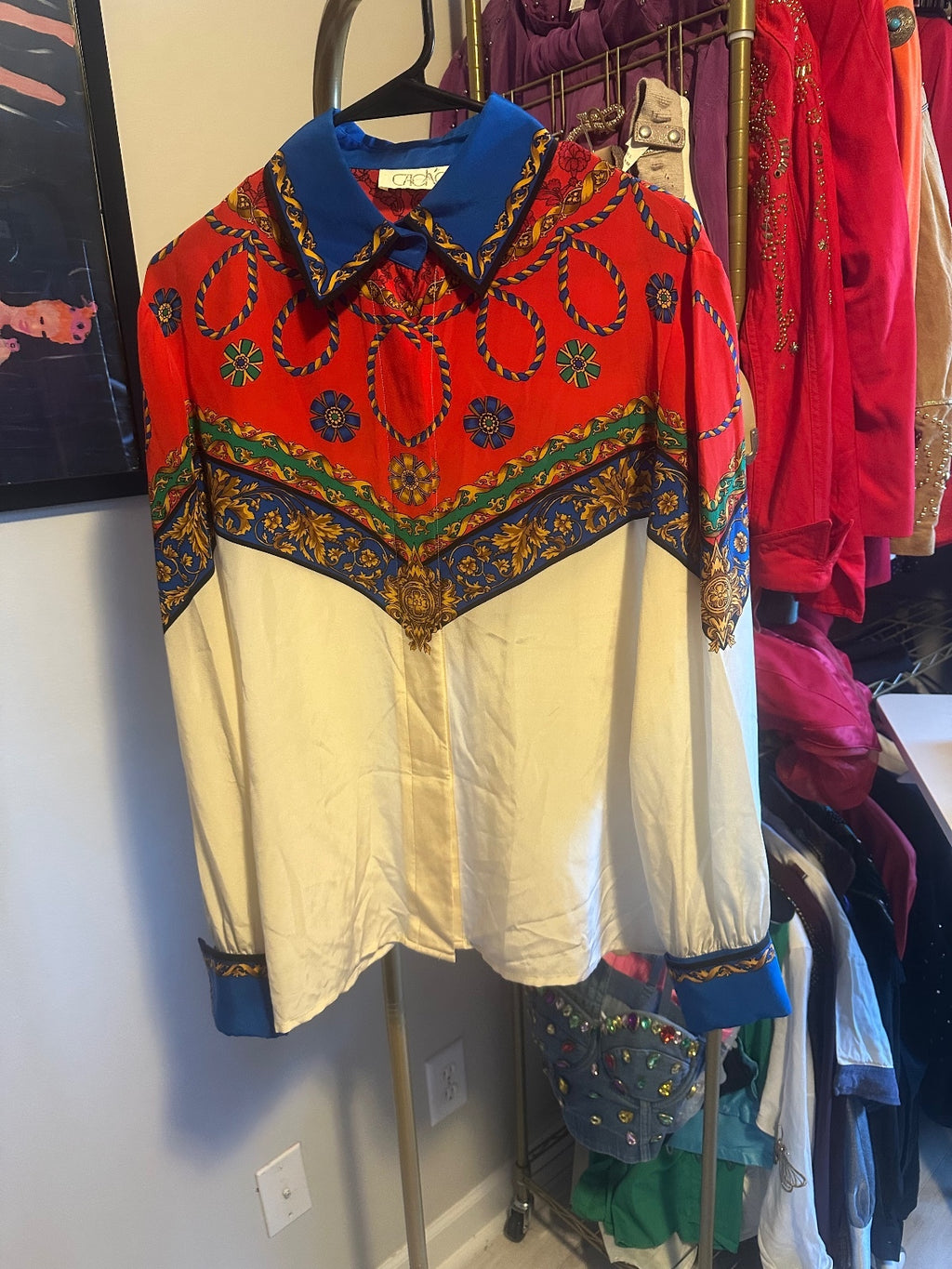 Vintage Cache Silk Scarf-Print Blouse