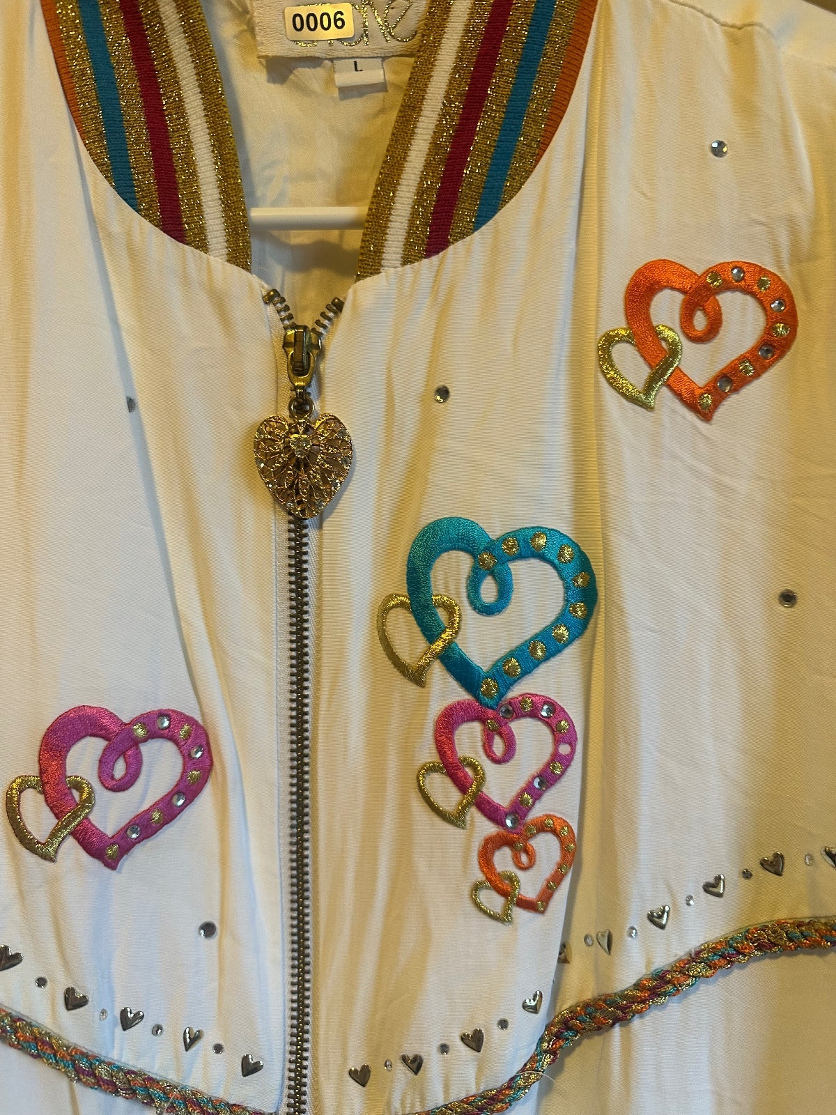 Vintage Cache White Embellished Heart & Star Bomber Jacket
