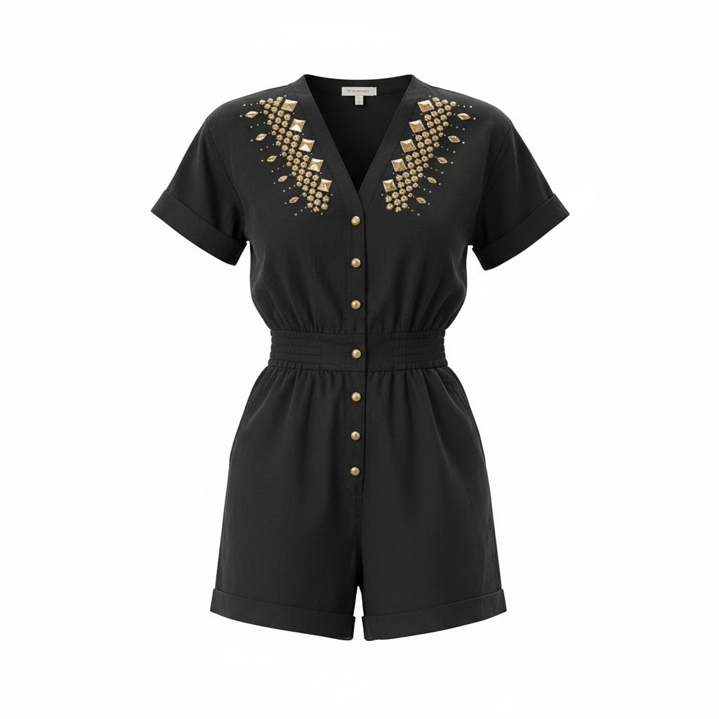 Black Gold-Embellished Romper