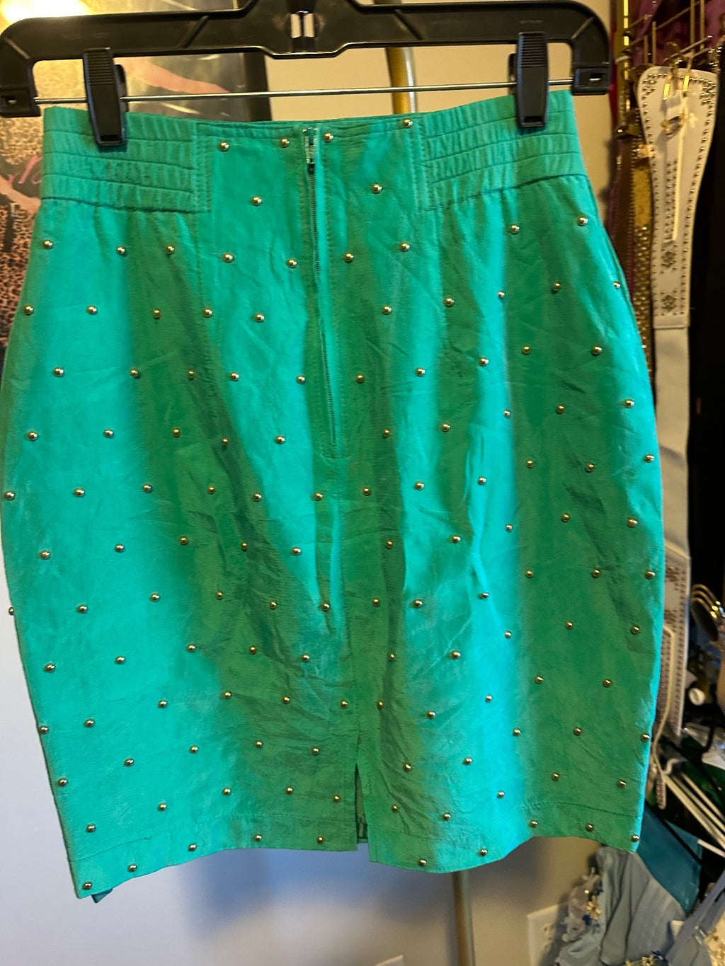 Vintage IIF Teal Rhinestone Studded Pencil Skirt