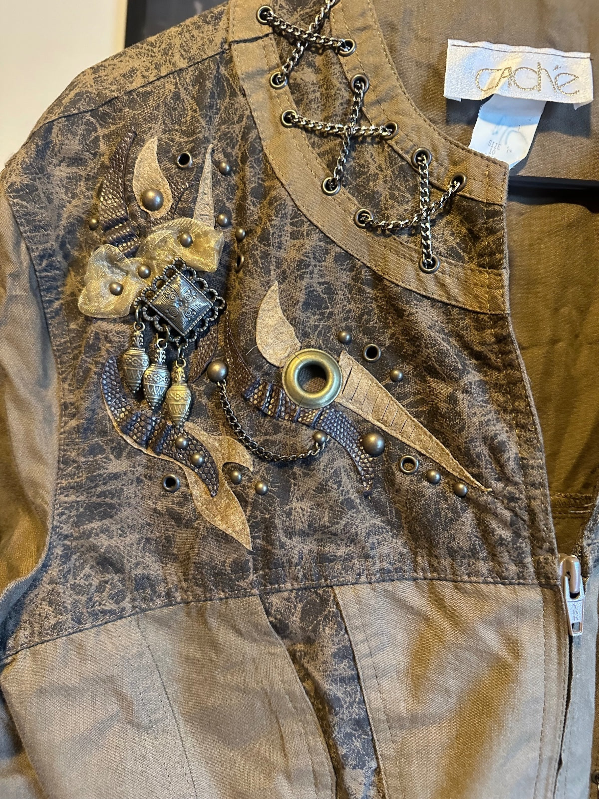 Vintage Cache Brown Olive Embellished Corset-Style Jacket