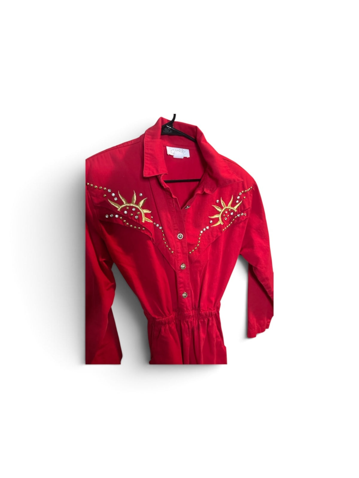 Cache Vintage Red Western Sunburst Embellished Jumpsuit