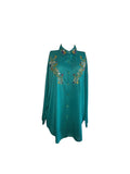 Vintage Teal Embellished Button-Front Tunic Shirt