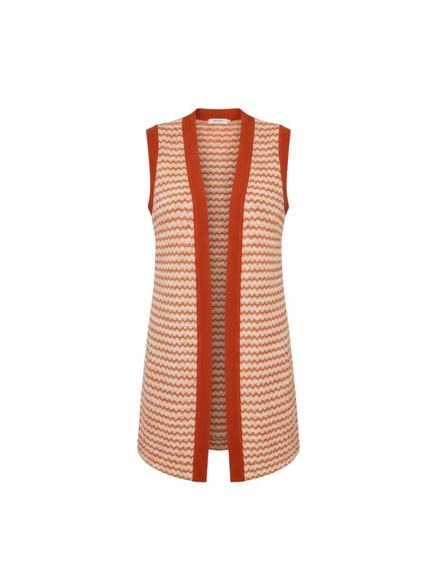 1970s Orange & Cream Knit Long Vest