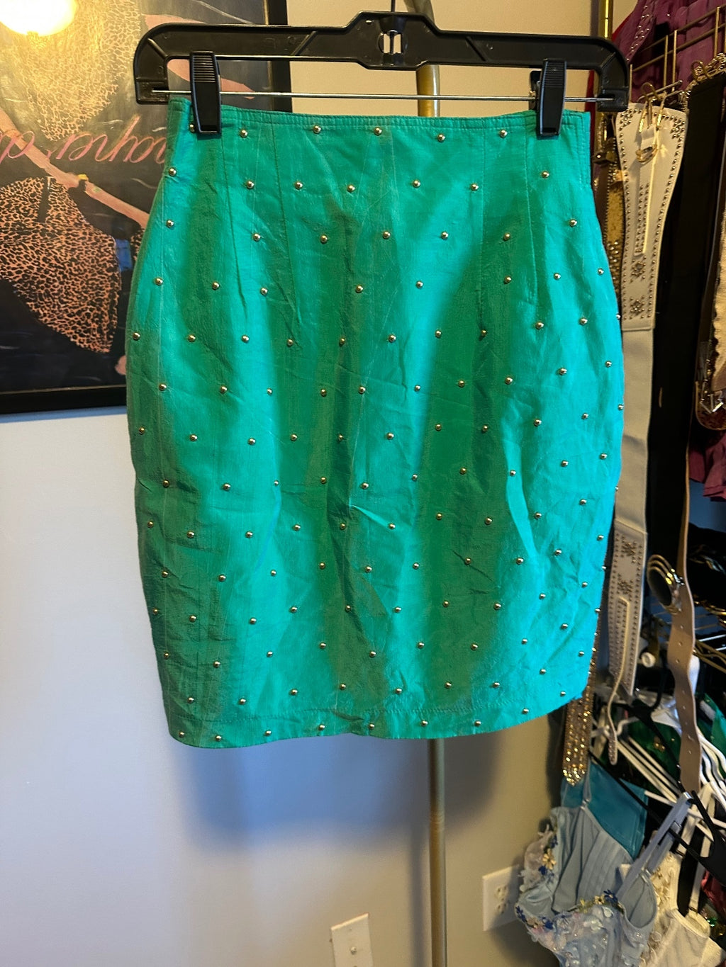 Vintage IIF Teal Rhinestone Studded Pencil Skirt