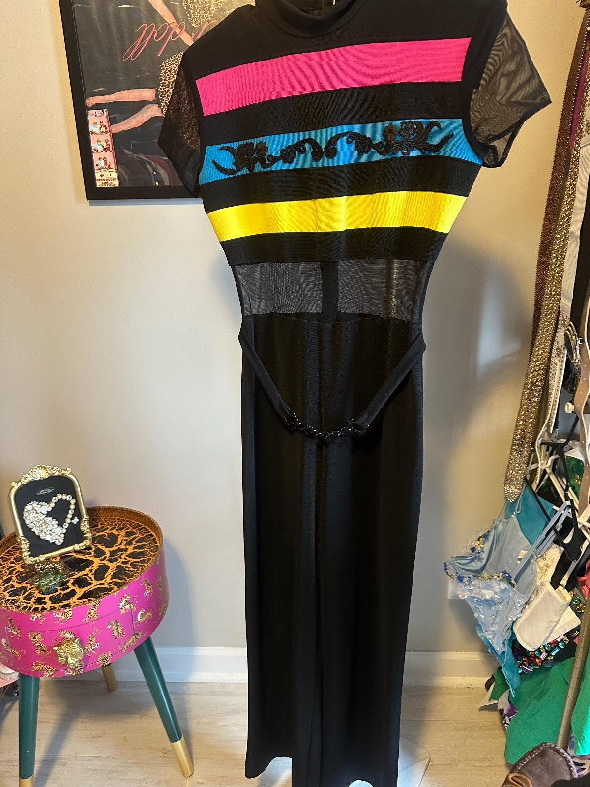 Vintage Cache Colorblock Mesh Wide-Leg Jumpsuit