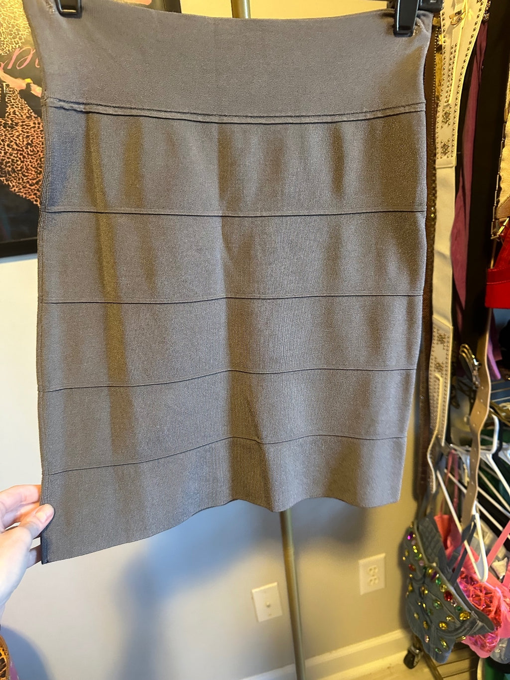 Caché Gray Studded Top & Skirt Set