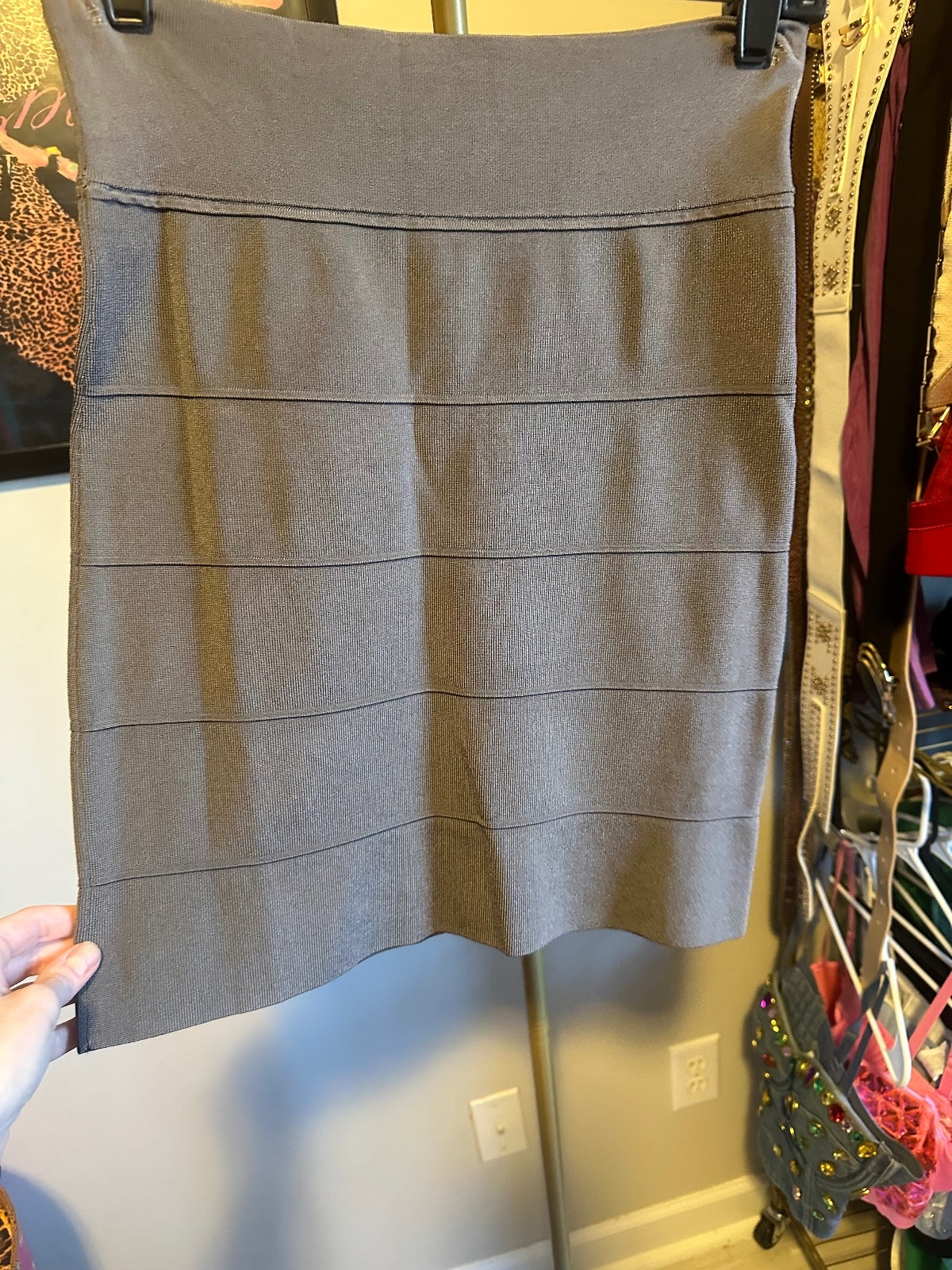 Caché Gray Studded Top & Skirt Set