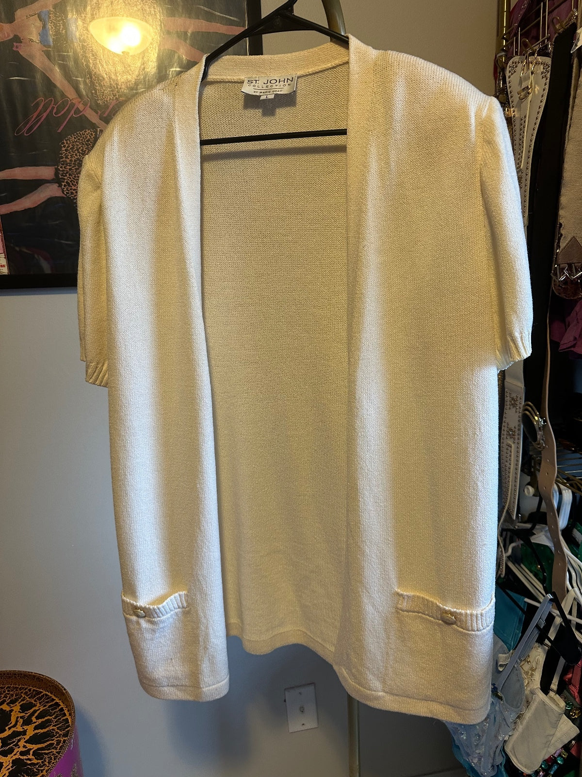 St. John Ivory Knit Open-Front Cardigan