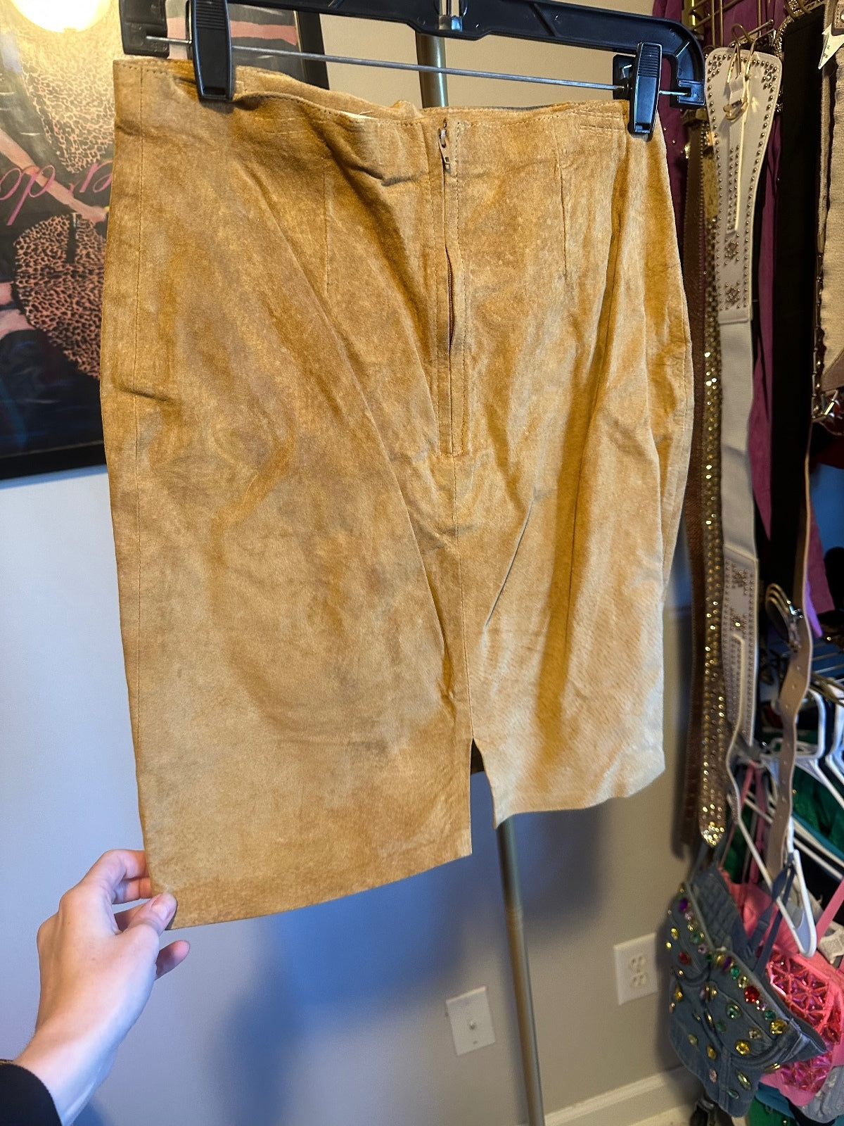 Vintage Cache Tan Suede Gold-Embellished Jacket & Skirt Set