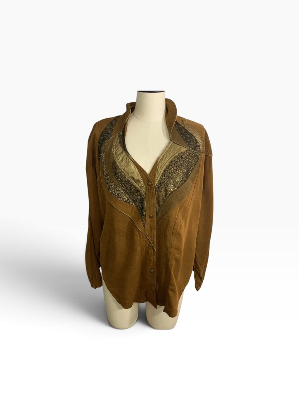Vintage IIF Bronze & Gold Embellished Button-Front Top