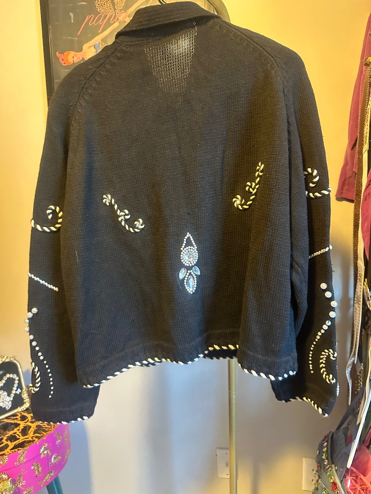 Vintage Michael Simon Embellished Black Knit Jacket