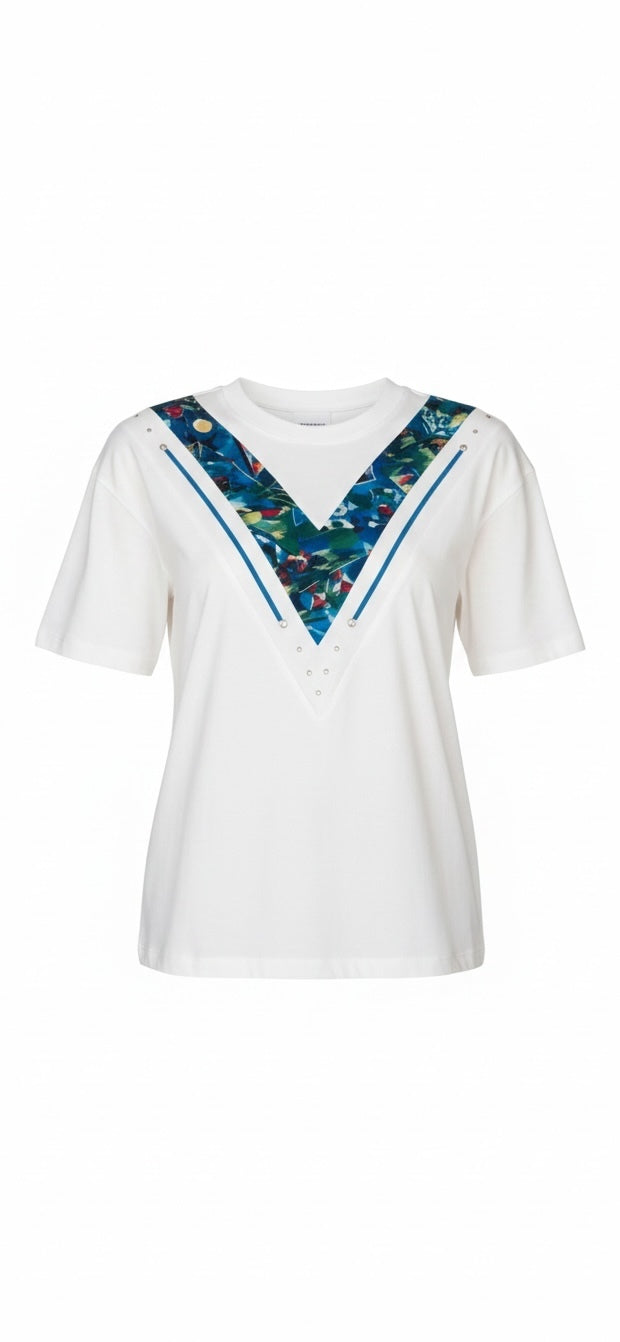 White Geometric Print Statement T-Shirt