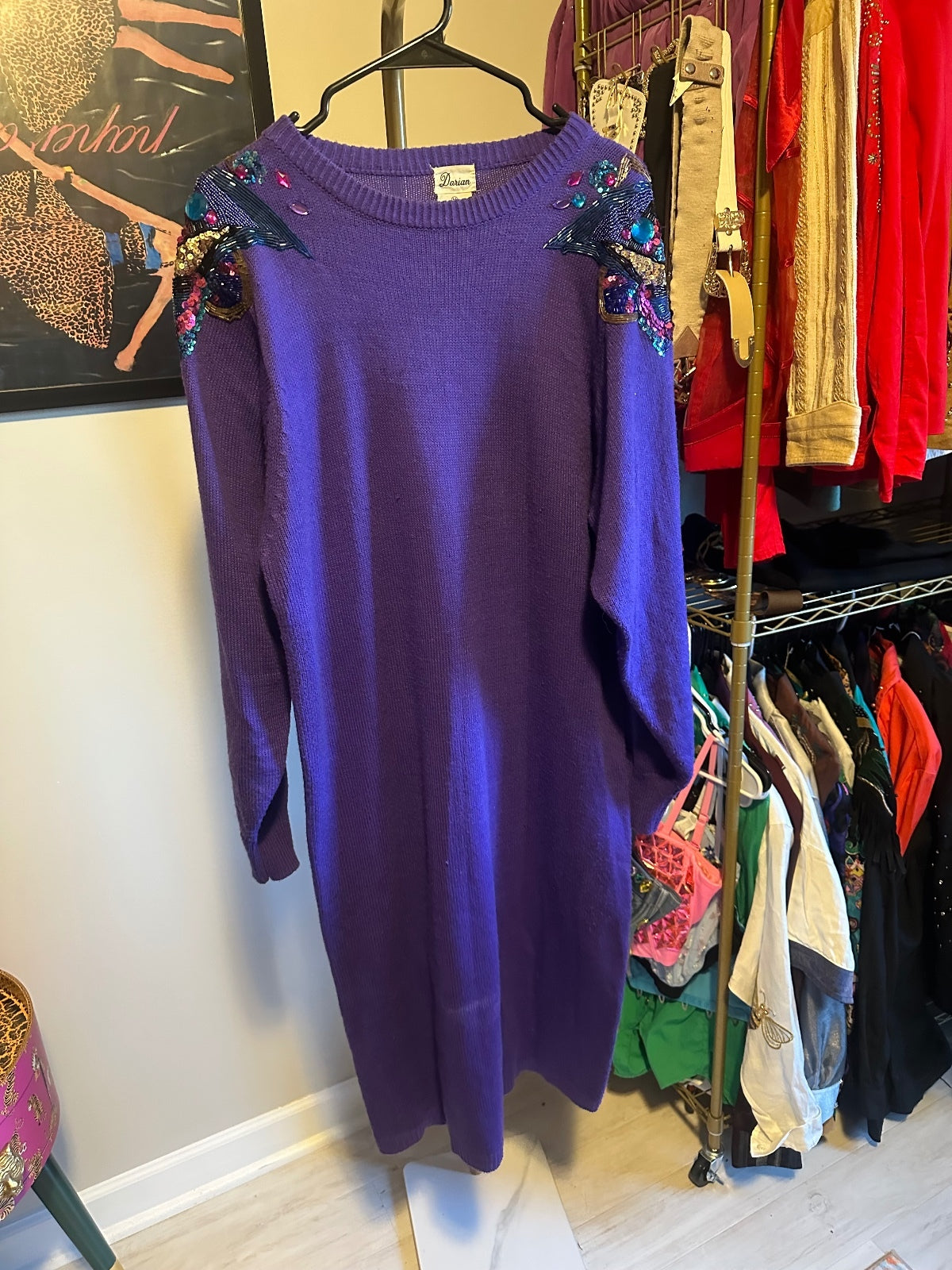 Vintage Purple Embellished Sweater Dress