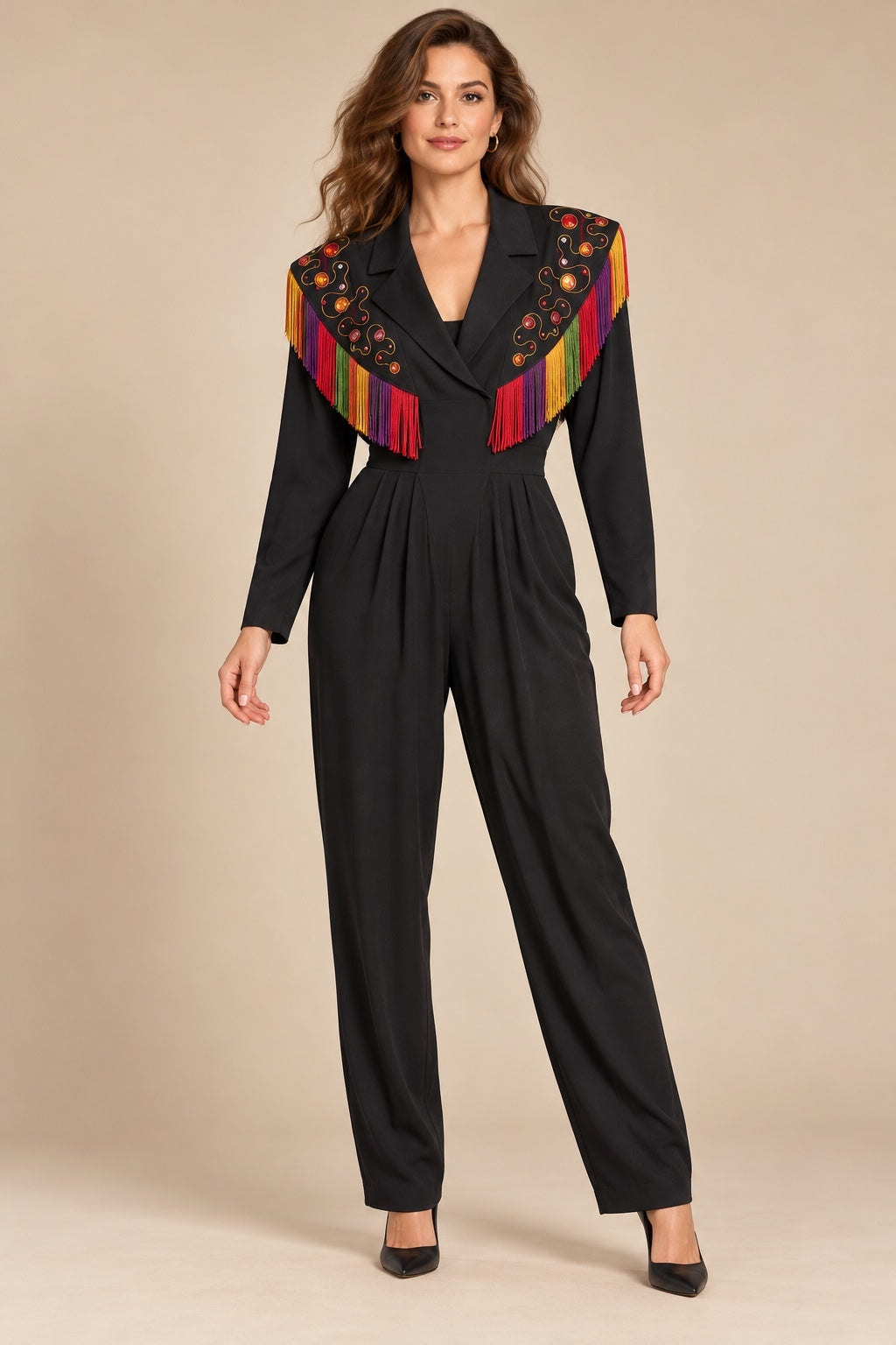 Vintage Cache Embellished Fringe Jumpsuit