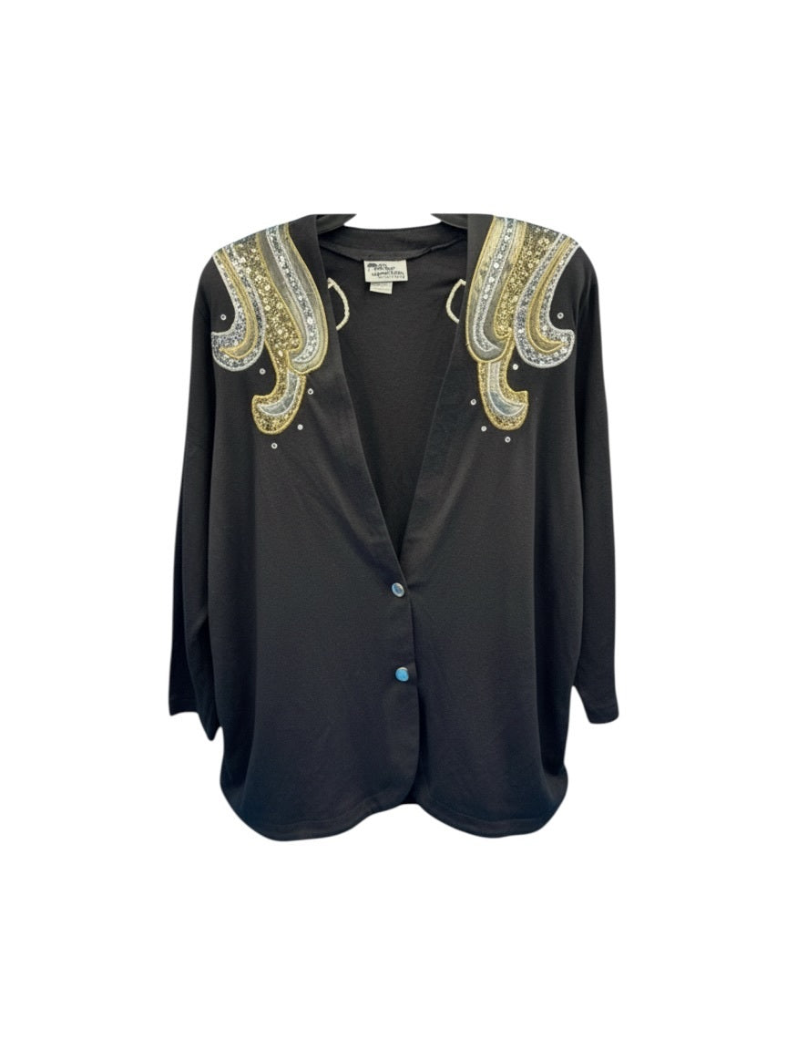 Vintage Black Gold & Silver Embellished Cardigan