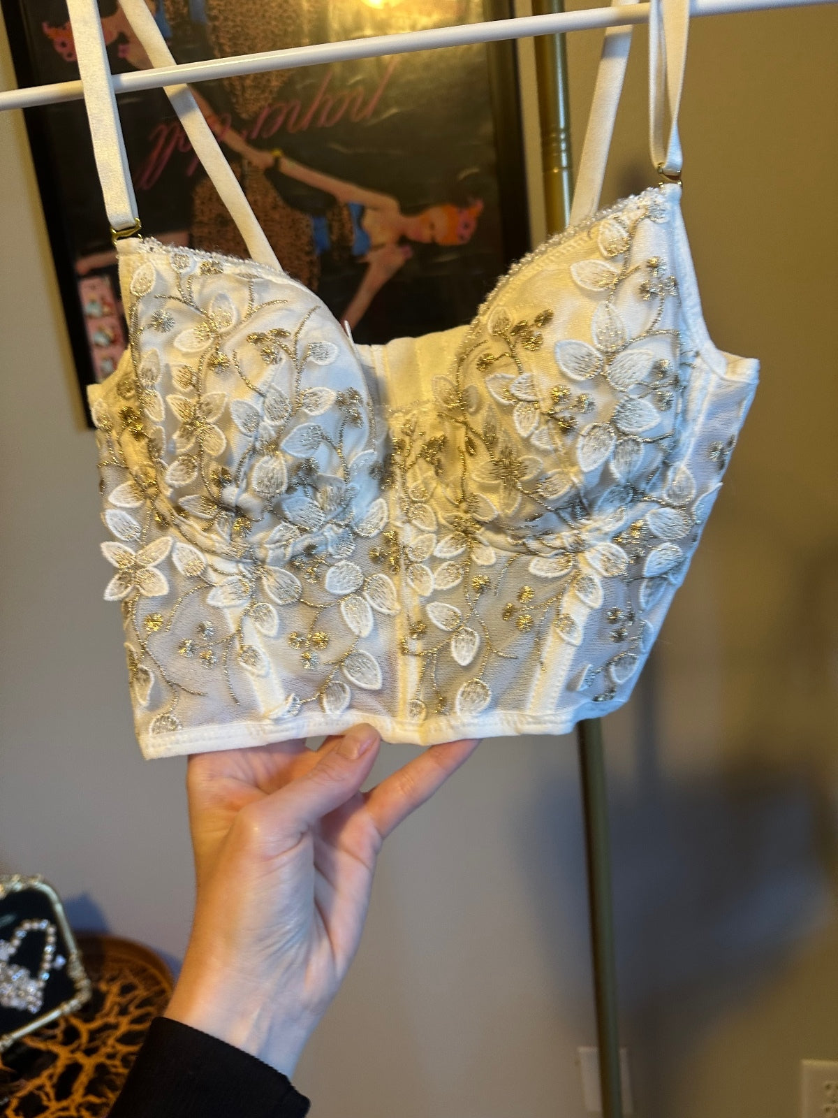 Ivory & Gold Floral Embroidered Bustier Top