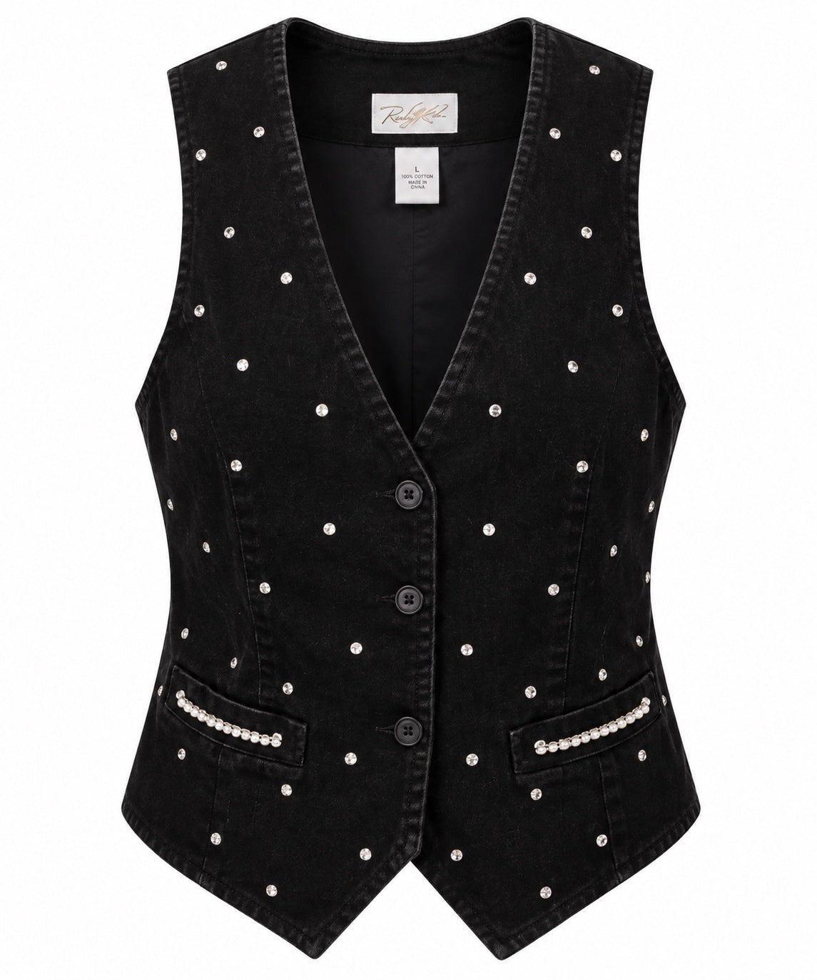 The icing Vintage Black Rhinestone Embellished Vest