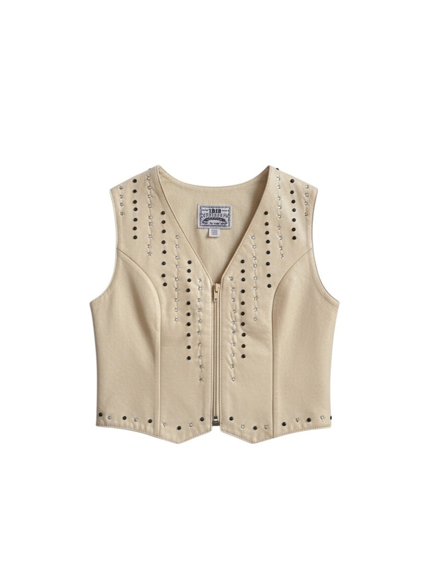 Vintage Cream Rhinestone Studded Western Vest
