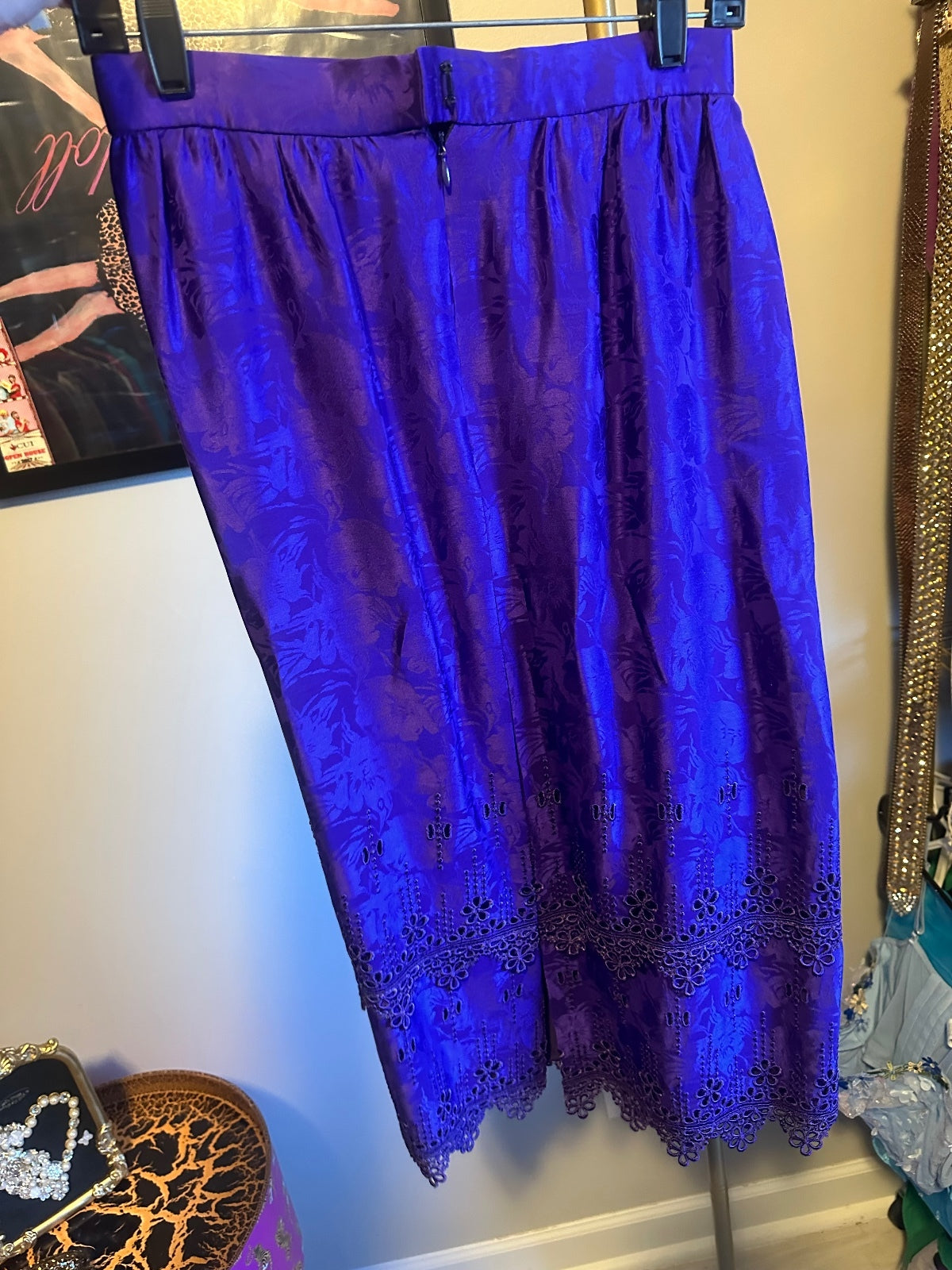 Purple Silk Floral Top & Skirt Set