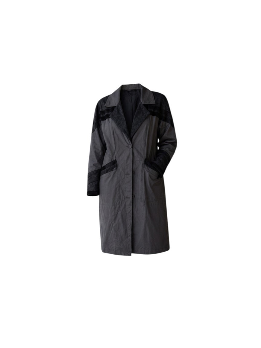 Vintage Black & Charcoal Leather Trench Coat