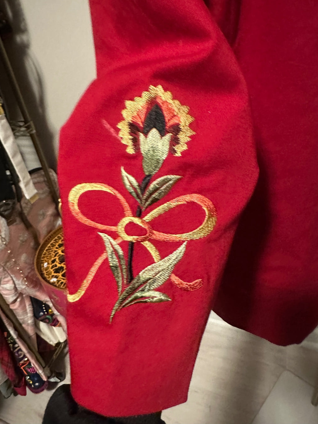 Victor Costa Red Embroidered Floral Statement Coat