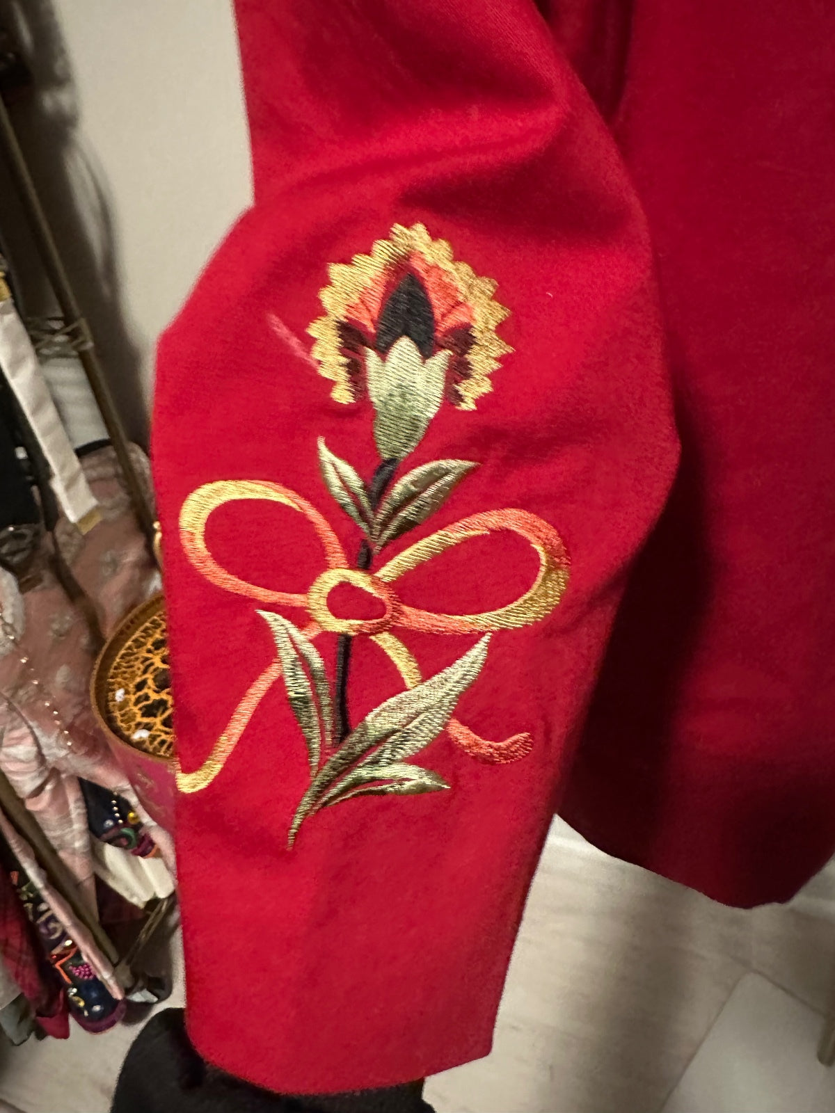 Victor Costa Red Embroidered Floral Statement Coat