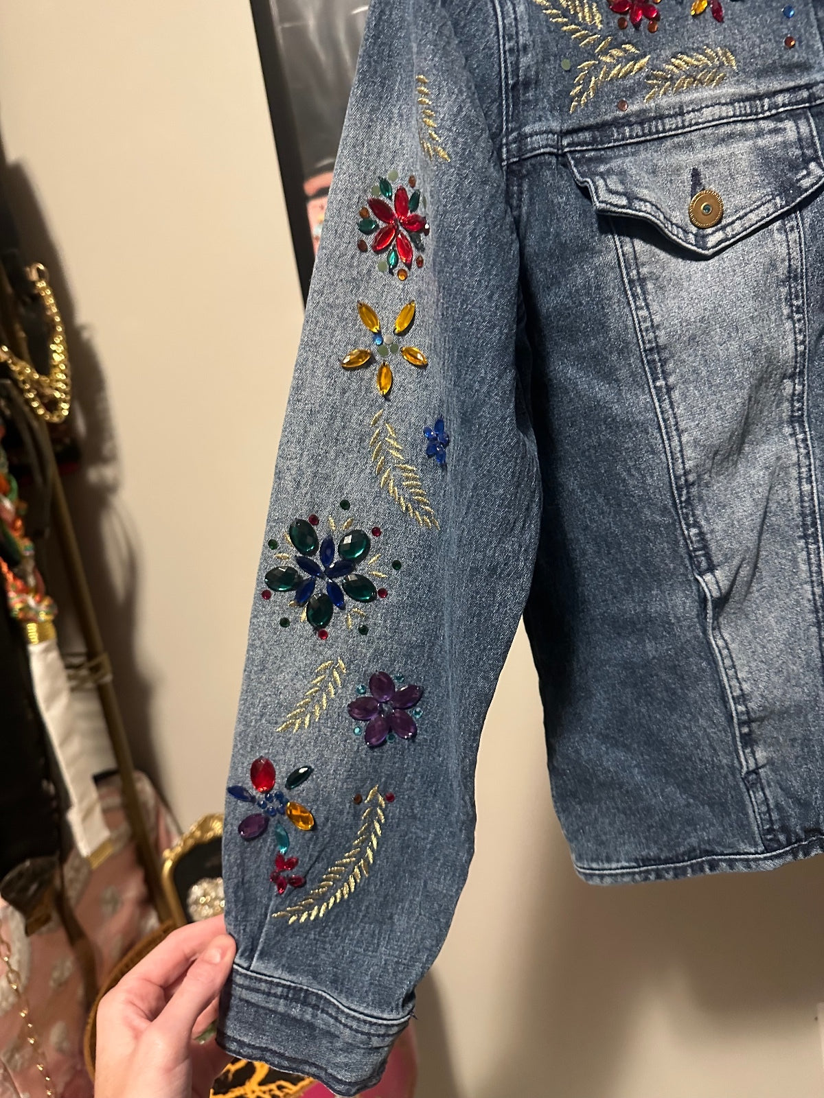 Diane Gilman Embellished Floral Denim Jacket